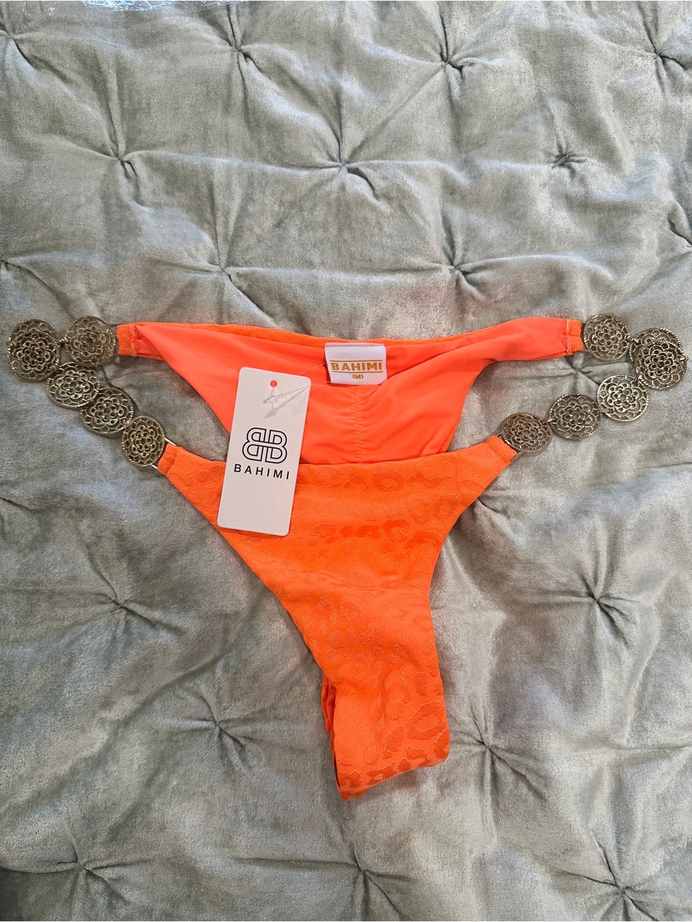 $80 NWT Bahimi Swimwear Ariana Brazilian Bikini Bottom Orange Spicy Miami Sz M